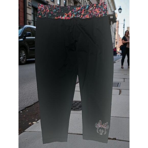 Minnie Mouse Large Capri Pants Disney Park Polka Dot Black Athletic Yoga Legging - Picture 2 of 8